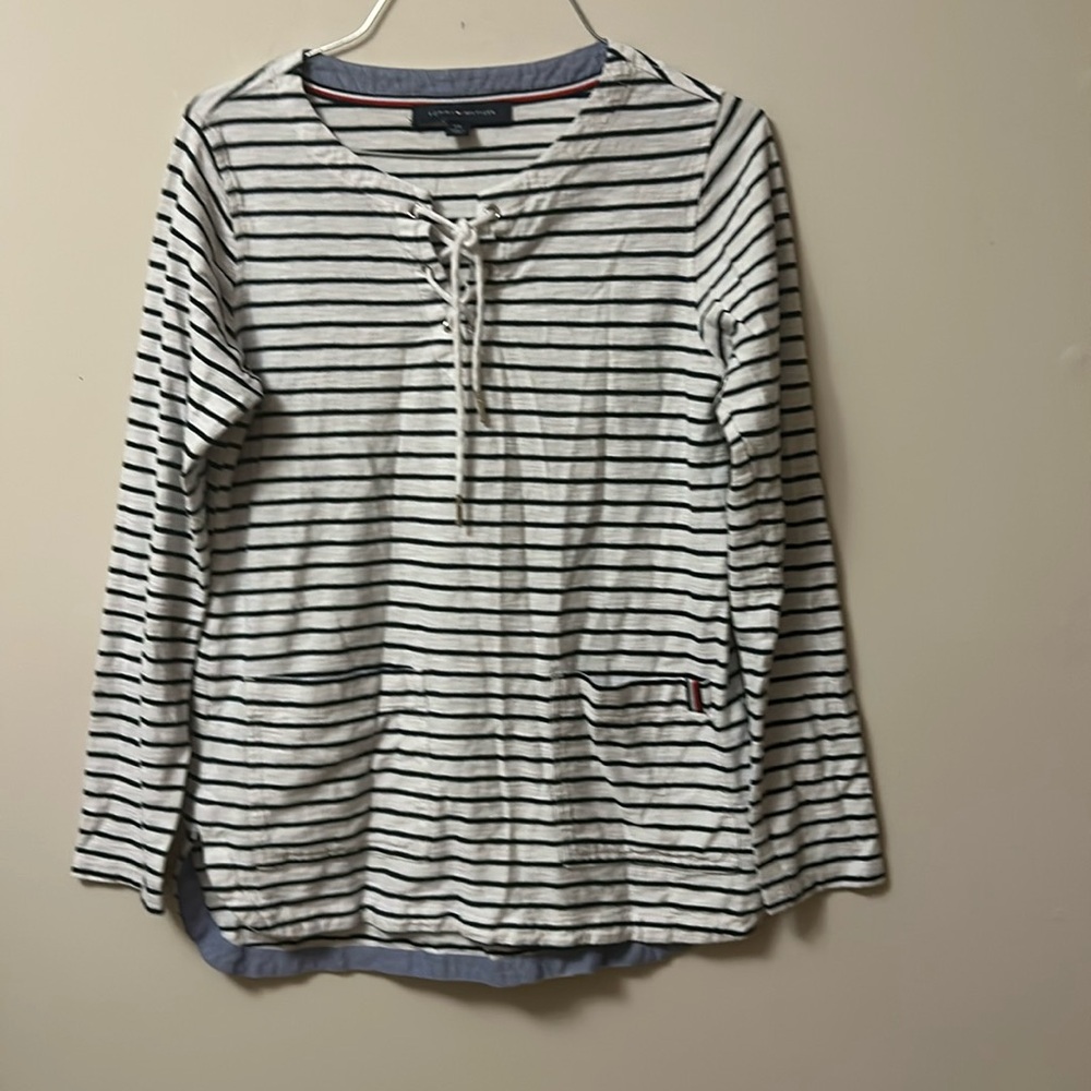 Tommy Hilfiger long sleeved tee lace/tie neck good condition size small